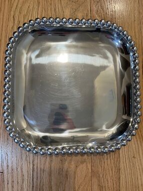Mariposa Silver Beaded Square Serving Tray